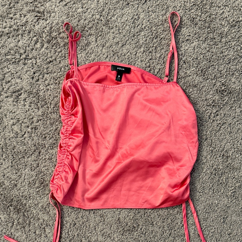 Aqua Coral Pink Ruched Cami with Adjustable Straps